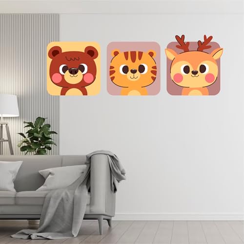 Image of Cute Woodland Animals Wall Decal Set, 36 x 12 Inch (90 x 30 cm), Decorative Bear Tiger Deer Cartoon Design for Nursery and Kids Room