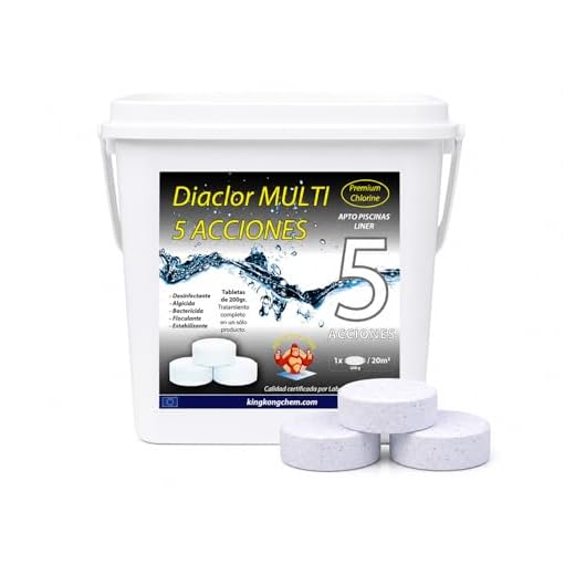 Cloro para Piscinas DIACLOR Multi 5 ACCIONES 5 KG - Envasado Individual - 25 Pastillas de Cloro Lento (200 gr- 7,5 cm Diámetro) - Tratamiento Completo 5 Efectos - SIN Cobre -