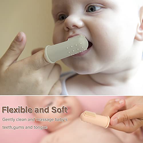 Image of Baby Finger Toothbrush with Case, Food Grade Silicone, BPA Free, 2-Pack (Sage+Ether)