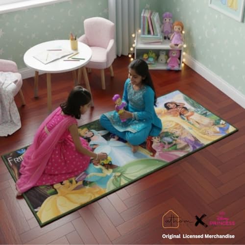 Image of Athom Living Disney Princess Friends Runner Carpet 2x4.5 Ft, Soft Printed Mat with Anti-Skid Backing, Durable Washable Runner for Kids Bedroom, Play Area & Playroom Decor