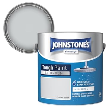 Johnstone's - Bathroom Paint - Frosted Silver - Mid Sheen Finish - Stain Blocker Paint - Use in Moist & Damp Areas- Low Odour - Dry in 1-2 Hours - 12m2 Coverage per Litre - 2.5L