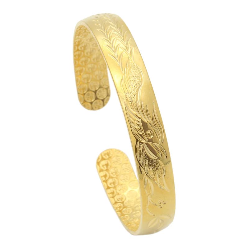 PEAS 18K Gold Plated Jewelry Phoenix Pattern Open Cuff Bracelet Sand Dollar Bracelet