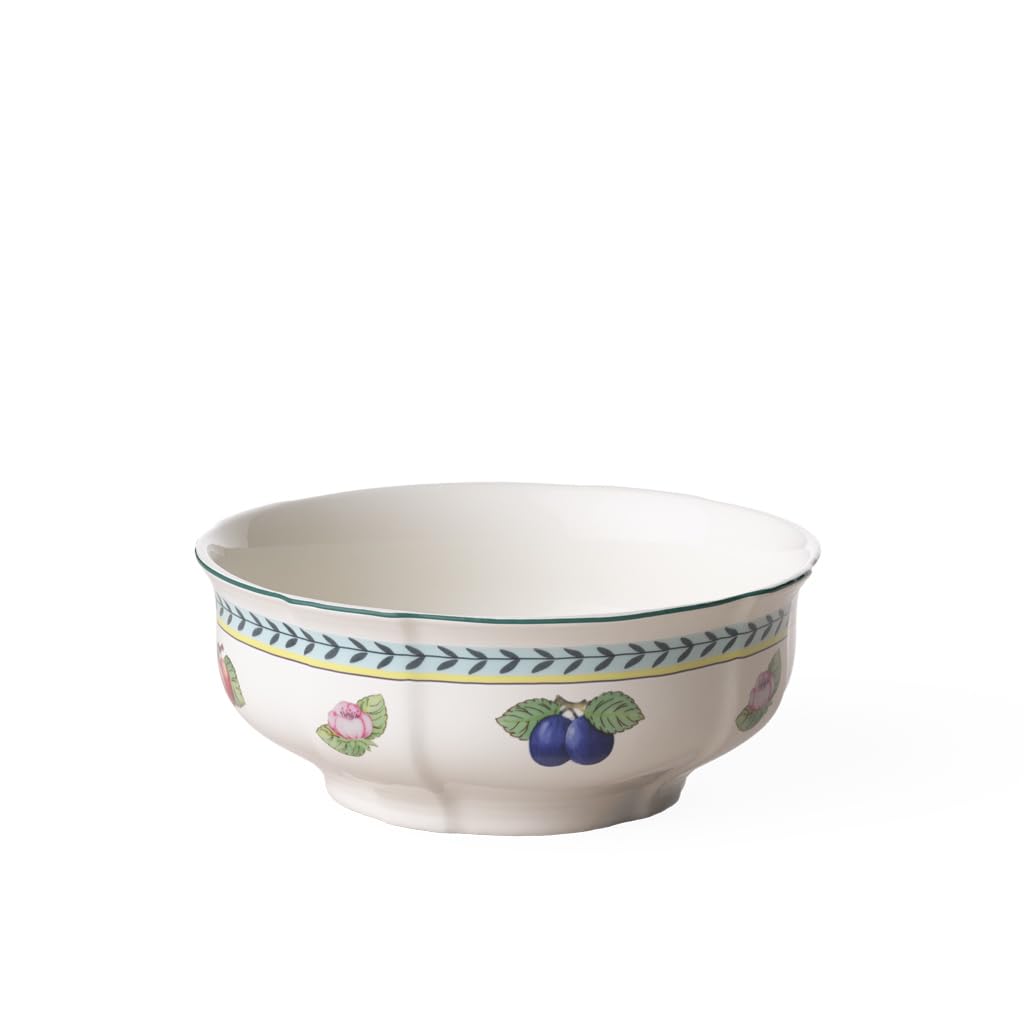 French Garden Fleurence Round Vegetable Bowl, 8.25 in, Premium Porcelain, White/Multicolored