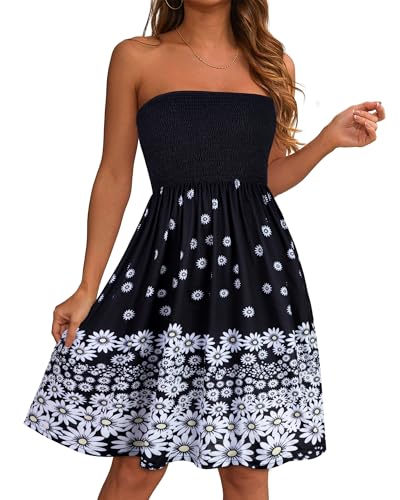 Image of elescat Summer Dresses for Women 2026 Strapless Casual Beach Cover Ups Tube Top Sundress