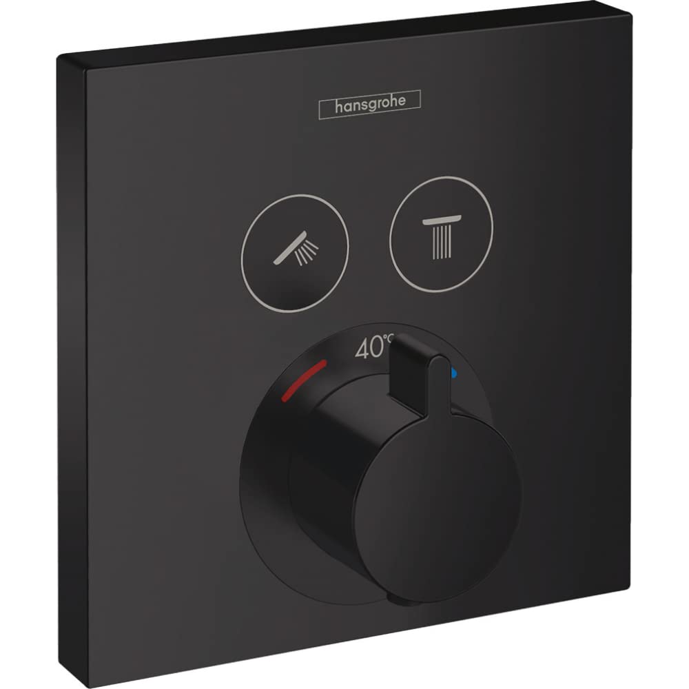 Hansgrohe Matt Black Showerselect - Thermostat Concealed, Thermostatic Mixer With Safety Stop At 40 °C, Mixer Tap For 2 Functions, 15763670