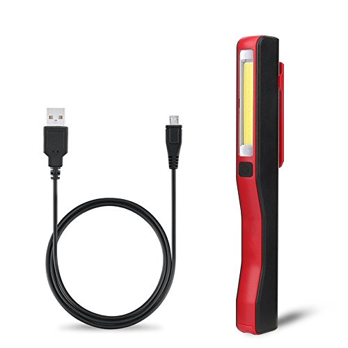 enjoydeal Rechargeable COB Work Light, Multifuntion Portable LED Inspection Lamp with Strongly Magnetic &Clip Hand-Free Pen Flashlight Torch Light for Car Repair,Camping, Hunting, Fishing,Hiking, Red
