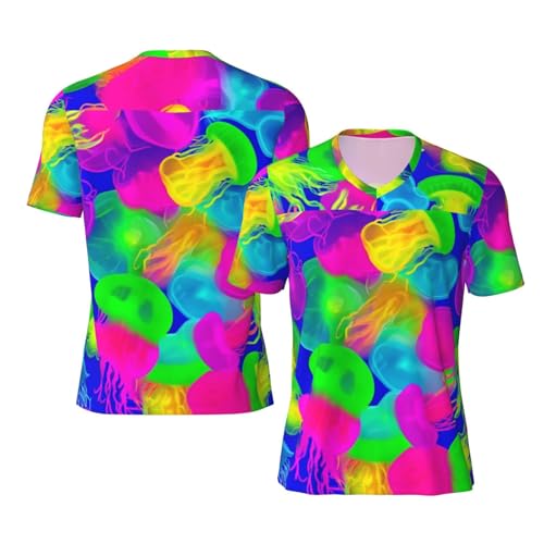 Stylish Athletic Sports Jersey Cute-Rainbow-Jellyfish Men's Rugby Jersey X-Large