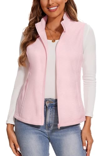 Smeng Women Vests In Outerwear Full Zip Lightweight Polar Fleece Sleeveless Jacket Warm Soft Vest Pink M thumb #1