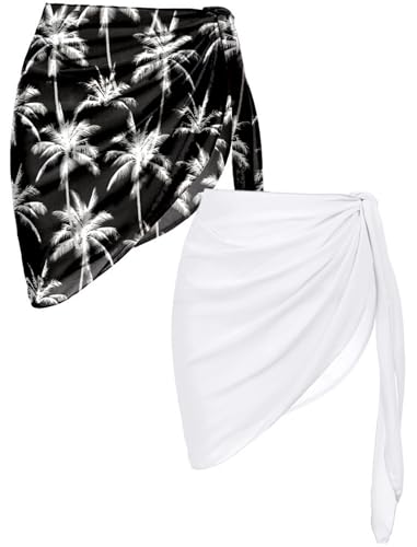 Image of Ekouaer 2 Pieces Women Beach Sarongs Sheer Cover Ups Chiffon Bikini Wrap Skirt for Swimwear S-XXL
