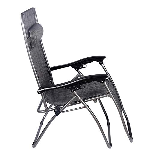 Chaise pliante grise réglable avec dossier haut en toile respirante pour jardin