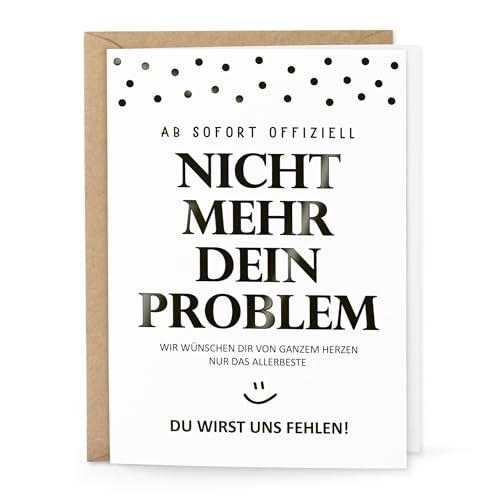 KuschelICH Abschiedskarte lustig mit Spruch Klappkarte mit Umschlag aus Kraftpapier edle schwarze Folierung Karte zum Abschied Kollege Jobwechsel Ruhestand - DIN A6