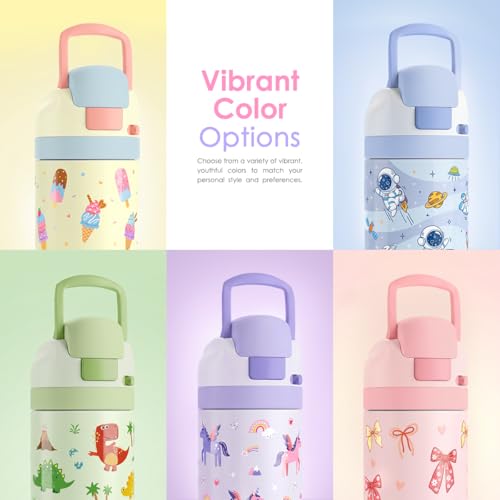 Image of Rainbow Kids Insulated Stainless Steel Water Bottle 16 Oz, Travel Tumbler for School, Sports for Girls, Birthday, Back To School