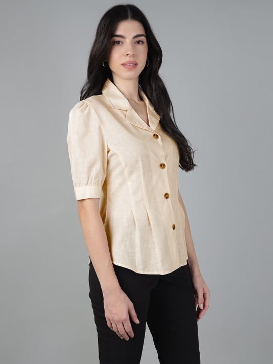 Image of Hancock Women Solid Lapel Collar Regular Fit Formal Shirt