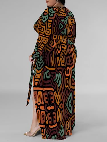Image of PinkPatty Women's Plus Size Long Sleeve Maxi Dress Casual V Neck Slit Tie Waist Wrap Dresses for Party Cocktail