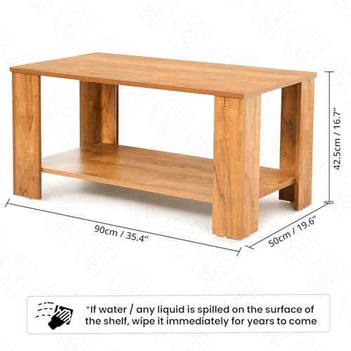 Image of ABOUT SPACE Coffee Table - Portable Wooden Centre Table with Storage, Open Rack & Corner Baffles - Furniture - Sofa /Tea /Teapoy for Living Room, Home, Office (Teak - L 90 x B 55 x H 45 cm)