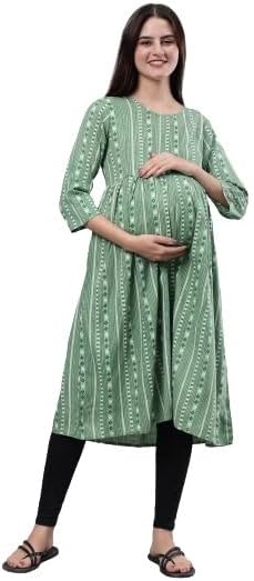 CEE 18 Cotton Rayon A-Line Flaired Maternity Feeding Kurti with Zippers | Pregnancy & Breastfeeding Dress for Women