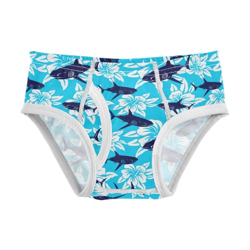 Boys' Underwear Cotton Little Boys Shark Tropical Hibiscus Flower Briefs Soft Toddler Underwear 2T-8Y