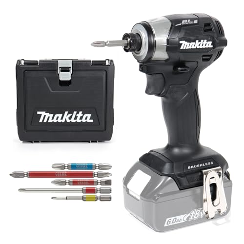 マキタ 2025新型 3点セット (インパクトドライバー TD173 本体のみ (専用ビット1本付き), 純正防じん防水収納ケース, VESSEビット5本) ※バッテリーと充電器は別売※ (ブラック)