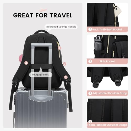 LOVEVOOK School Backpack for Teen Girls, Student Backpack Purse for 14-16 Teenage, Cute Kid Bookbag, Back to School Backpacks Fit 15.6 Inch Laptop, Large College Travel Bag, Black3