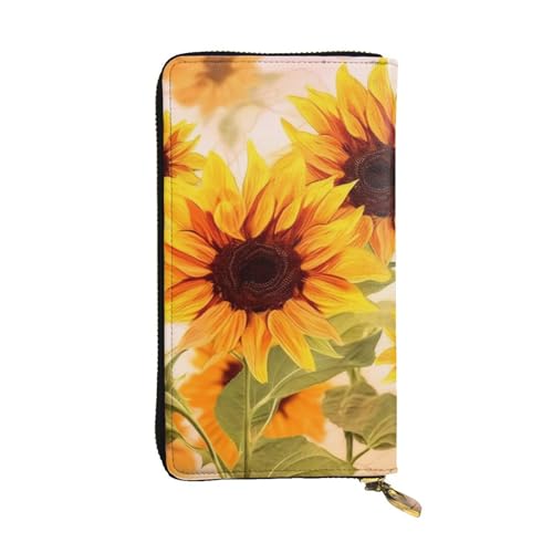 Portefeuille long en cuir au motif tournesol : un brin de soleil au quotidien