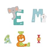 Sevi Tier Holzbuchstaben Name Emilia ca. 10 cm, Türbuchstaben für Kinderzimmer, ABC Lernspielzeug aus Holz, pädagogisches Spielzeug für Kinder ab 3 Jahre, Kindernamen Buchstaben Tiere, Mehrfarbig