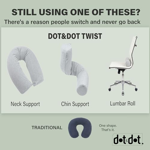 Dot&Dot Twist Memory Foam Travel Pillow for Airplane, Car and Home, Travel Neck Pillow for Sleeping, Airplane Pillow for Neck Support, Chin, Lumbar and Leg, Adjustable Bendable Neck Roll Pillow