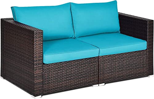 COSTWAY 2PCS Patio Rattan Corner Sofa Sectional Furniture Conversation Set
