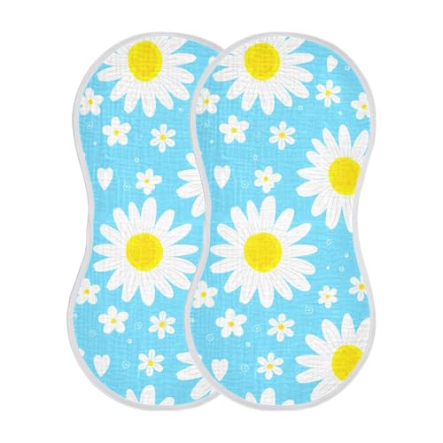 2 Pack Baby Burp Cloths, Soft Absorbent Burping Cloths for Babies, Cotton Milk Spit Up Rags, Large Size for Newborns, Baby Boys and Girls (Blue Daisy Field)