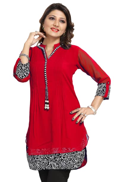 Image of Keshubaba Women's Short Tunics with Neckline Embroidery |Kurti Tops | Short Kurti | Short Kurti for Women | Short Kurti for Girls