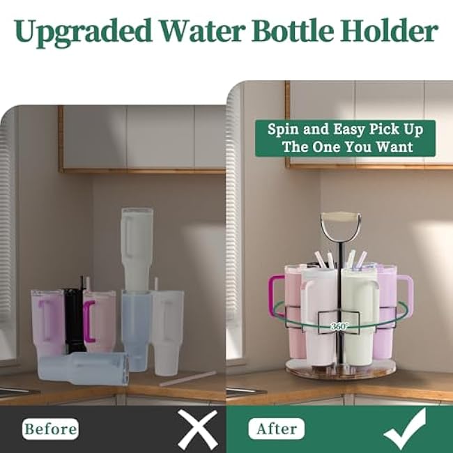Water Bottle Organizer for Stanley 40 oz Tumbler with Handle, Straw Holder, Adjustable Height, 360¡ã Rotatable Organizer for Stanley Cup Accessories, Kitchen Organizers and Storage