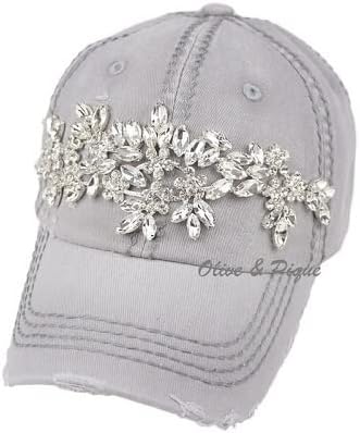 Olive & Pique Glitz Distressed Gray Baseball Hat