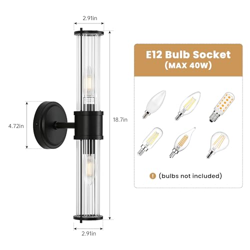 Image of Wall Sconces Set of Two, Black Bathroom Sconces Wall Lighting - Modern Vanity Light Vertical and Horizontal Wall Mount 2-Light Indoor Wall Light for Hallway Living Room(E12 Bulbs Excluded)