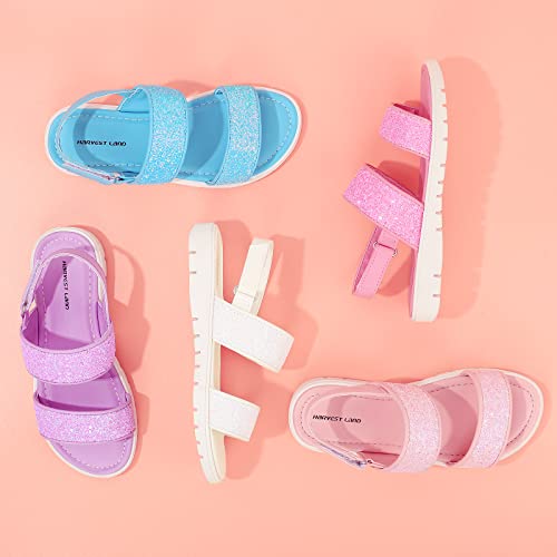 Harvest Land Girls Glitter Sandals Two Strap Open Toe Hook And Loop Summer Flats Shoes With Slingback Nude Pink Size 2.5 Little Kid #TOP7