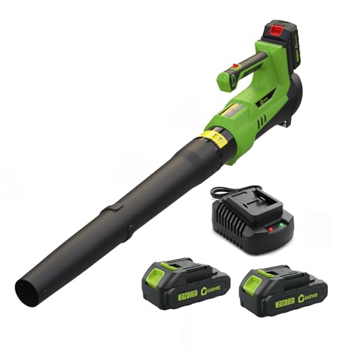 Cordless Leaf Blower, 6-Variable Speed, 550CFM & 130MPH, Electric Leaf Blower with 2 x 2Ah Battery & Charger, Battery Powered Leaf Blowers for Lawn Care, Yard, Garden, Driveway, Sidewalk, Patio