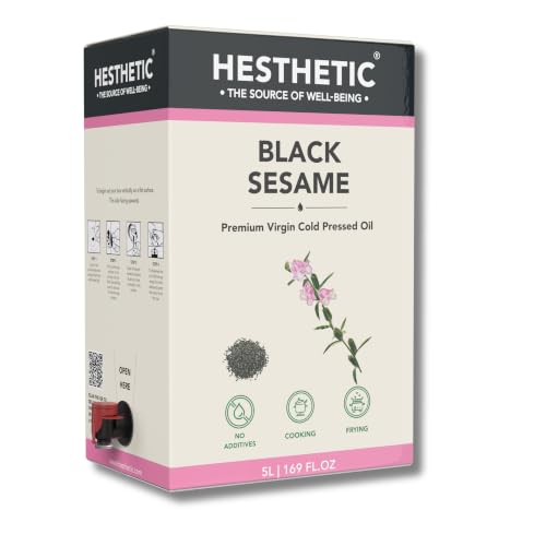 Image of HESTHETIC Cold Pressed Black Sesame (Gingelly) Oil 5L Bag-in-Box | Pure Kale Til Ka Tel | Unrefined Sesame Cooking Oil for Tempering, Stir-Fry, Noodles & Finishing