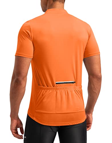 Men's Cycling Jersey Moisture Wicking Short Sleeve Half Zip Bike Road Mountain Biking Bicycle Biker Quick Dry UPF SPF Riding Sun Protection Racing Shirts for Men Zipper Pockets(Orange,4XL)