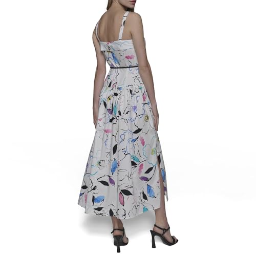 Image of Karl Lagerfeld Women's Sleeveless Square Neck Drope Waist Maxi Dress with Rope Belt