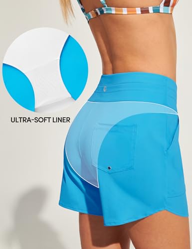 Image of IUGA Womens 5 inch Swim Board Shorts Stretchy High Waisted Beach Shorts for Women Quick Dry UPF 50+ Swimsuit Bottoms with Liner