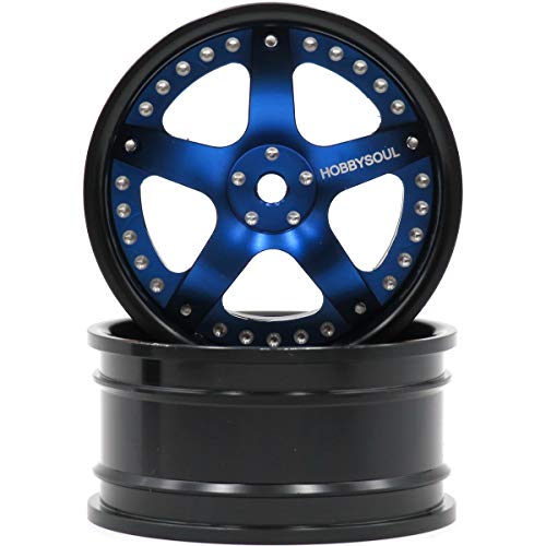 hobbysoul 2pcs RC 1/10 Aluminum Alloy Wheel Rims Hex 12mm Adjustable Offset Blue & Black Color Fit 1:10 RC On Road Drift Touring Car Tires