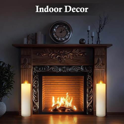 Image of 4 Pack 14 inch x 4 inch Large Outdoor Candles, Waterproof Flickering LED Flameless Candles with Timer, Battery Operated Candles with Remote Control Realistic Fake Pillar for Patio Porch Lanterns, White