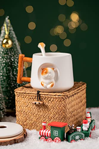 Image of DIHOclub Ceramic Coffee Mug with Lid and Matching Spoon,Novelty 3D Cat Pattern Mug for Tea Milk Chocolate Juice,Cute Cup for Dog Lovers,Perfect Gifts-14 Ounces(white)