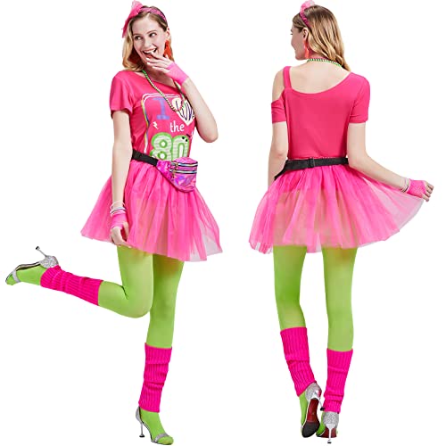 80S Costumes For Women And Kids, Plus Size 80S Halloween Costumes Set With Accessories Tutu, 1980S Rock Star Outfit For Girls #TOP2