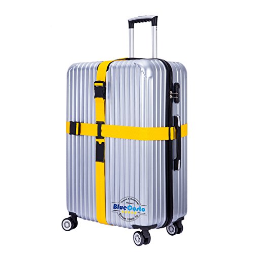BlueCosto Yellow Cross Luggage Straps for Suitcases Travel Belt Suitcase Strap