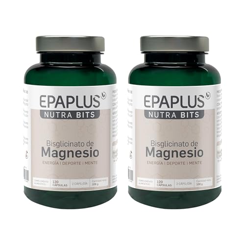 EPAPLUS NUTRABITS Bisglicinato de Magnesio – 300 mg de Magnesio Elemental por Dosis – Pack 2 Unidades - 240 Cápsulas en total - Energía, Deporte y Mente – Sin Gluten, Vegano