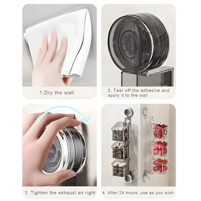 Suction Cup Rotating Kitchen Organizer, 2-Layer Wall-Mounted Storage System, Drill-Free Installation for Kitchen, Shower Organization (White-3 Layer)