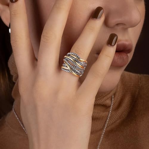 Gold and Silver Statement Rings for Women Wire Intertwined Design 14K Gold Plated Silver Band Ring Index Finger Rings Costume Jewelry3