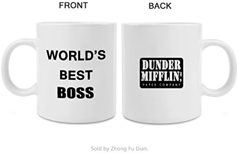 WORLD'S BEST BOSS. DUNDER MIFFLIN Coffee Mug - 11.5OZ Ceramic White Mug Tea Cups - Funny And Inspirational Gift