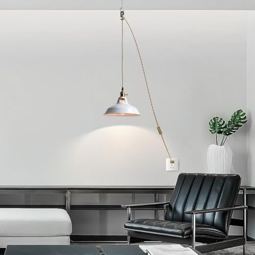 Image of YUBOLE Nordic Plug in Pendant Light White Barn Shade with Dual Switches