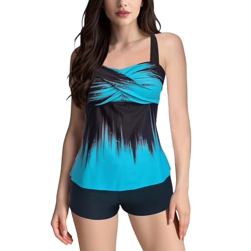 Bikinis Mujer 2026 Talla Grande Traje BañO Women Plus Size Tankini Swimsuits Two Piece Cutout Tummy Bathing Suits with Shorts BañAdores Mujer Tallas Grandes Traje De BañO (Blue, XXL)