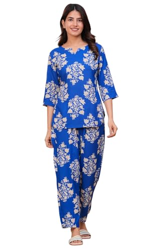 Image of Women's Printed Night Suit of Kurti & Pajama Set Women Night Wear Set